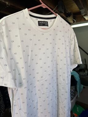 Calvin Klein Men’s White Short-Sleeve Tee with All-Over CK Print